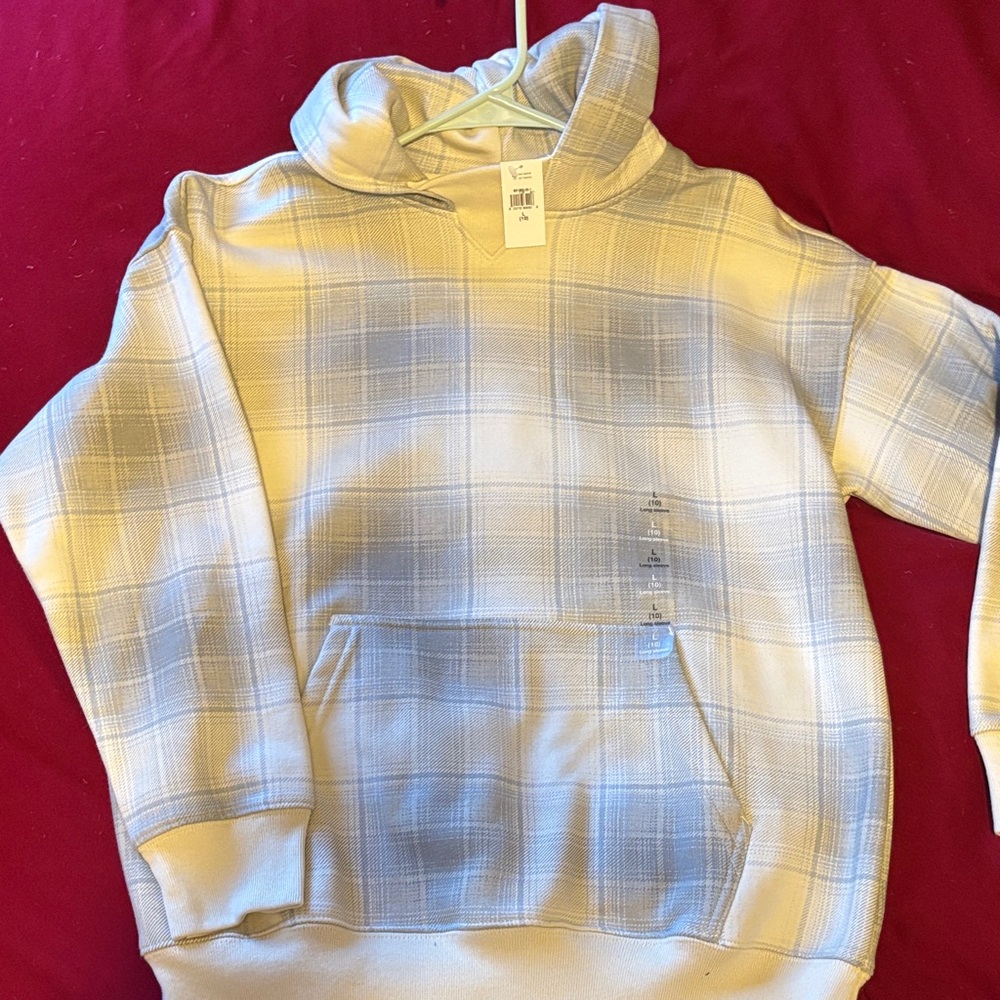 Gap Plaid Hoodie in Cream and Blue